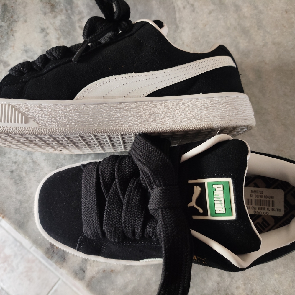 Puma Kids Black Suede Sneakers with White Formstrip